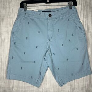 Aero Mens Classic Short 9.5”Stretch Shorts Light Blue, Pineapples Sz 27 NWT